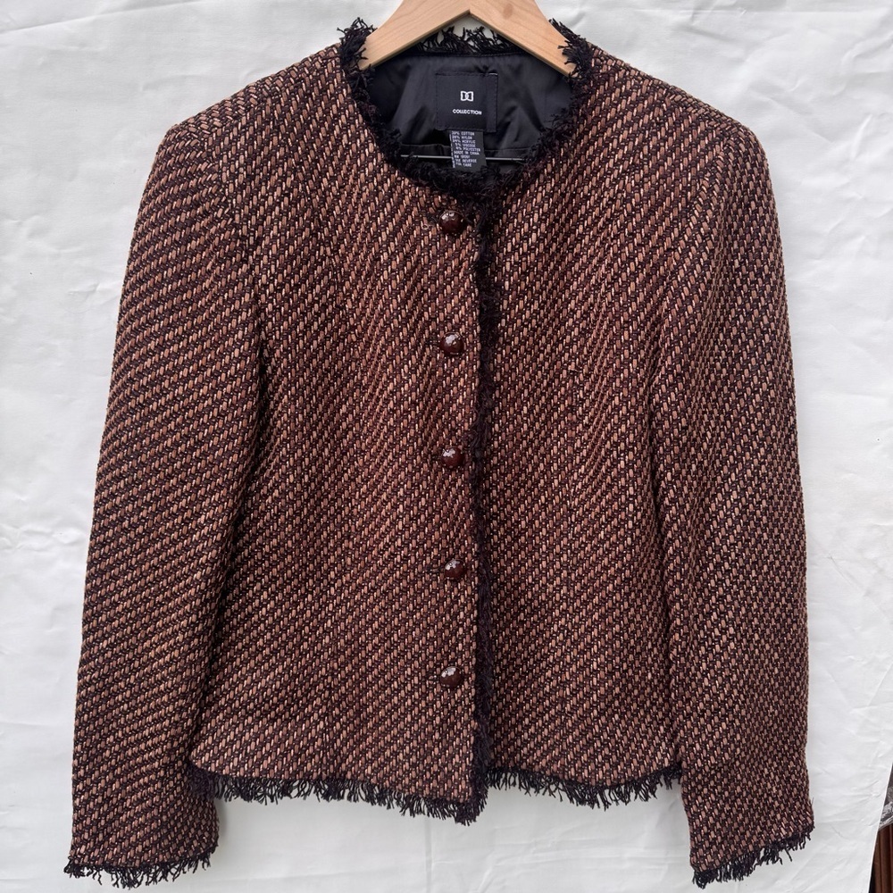 Doncaster collection // maroon, black tweed fringe suit jacket size medium aug1